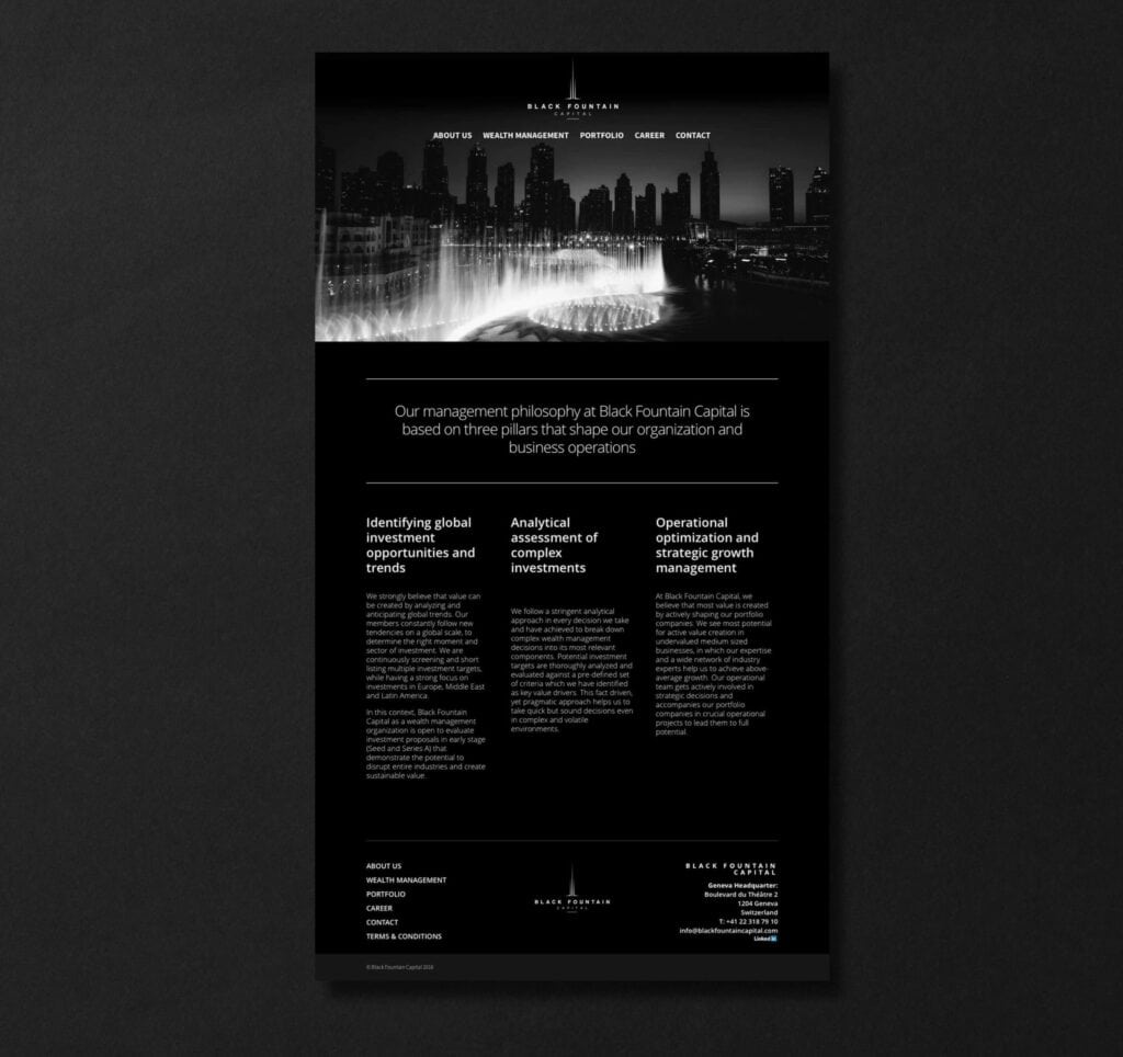 Identidad visual de la gestora ginebrina Black Fountain Capital, obra de Mariona Agency