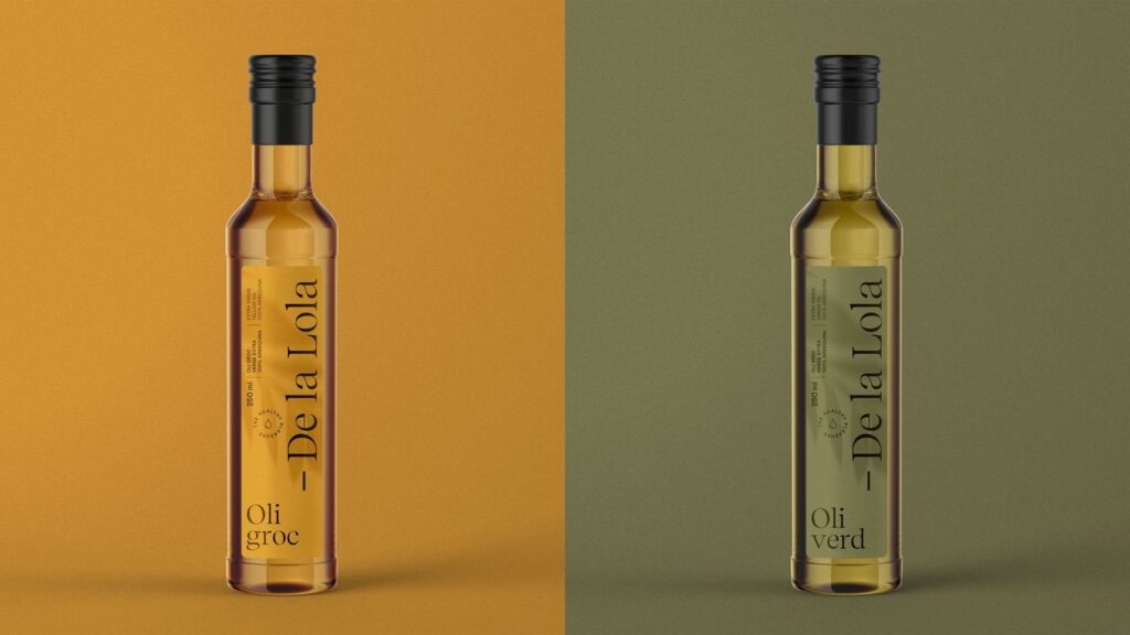 Packaging de aceite de oliva De la Lola diseñado por Mariona Agency
