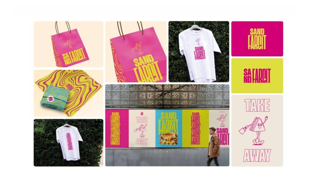 Merchandising de Sand Farcit con la identidad de Mariona Agency