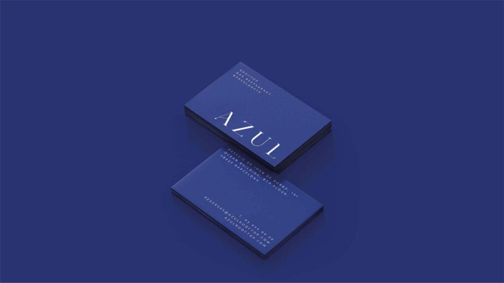 Tarjetas del restaurante Azul con la identidad de Mariona Agency