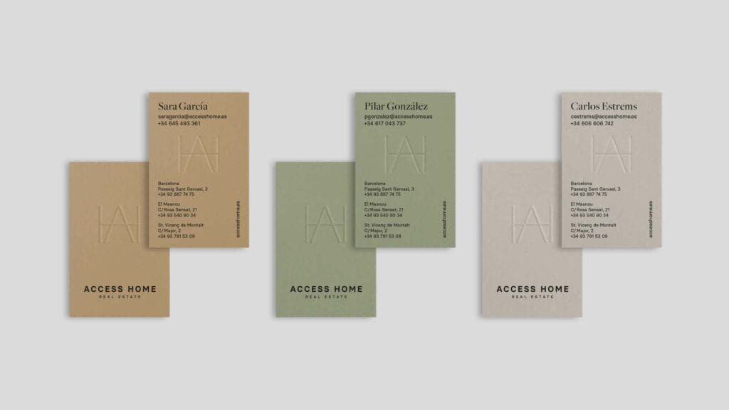 Tarjetas de Access Home con la nueva identidad, diseño Mariona Agency