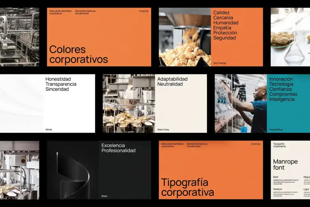 Logotipo de Tutichip junto al proceso de producción, trabajo de Mariona Agency