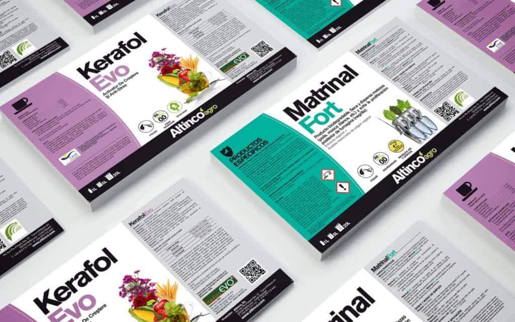 Línea gráfica de los productos AltincoAgro, diseño de Mariona Agency