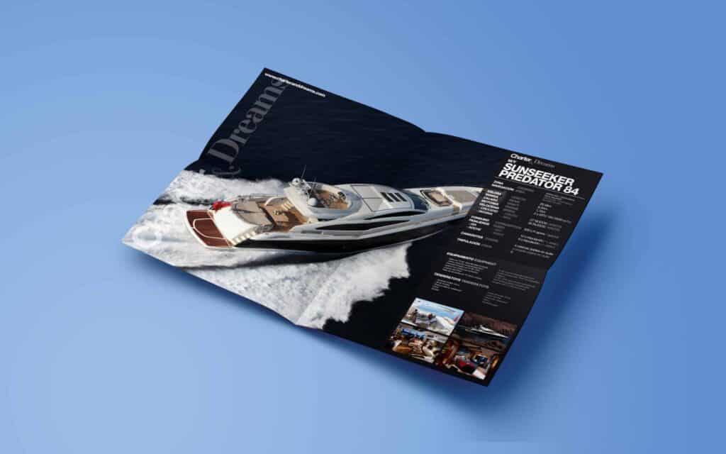 Folletos de embarcaciones de Charter&Dreams maquetados por Mariona Agency