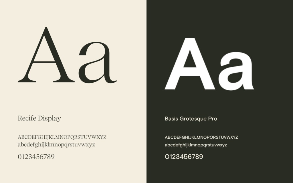 The De la Lola brand typefaces: Recife Display and Basis Grotesque Pro