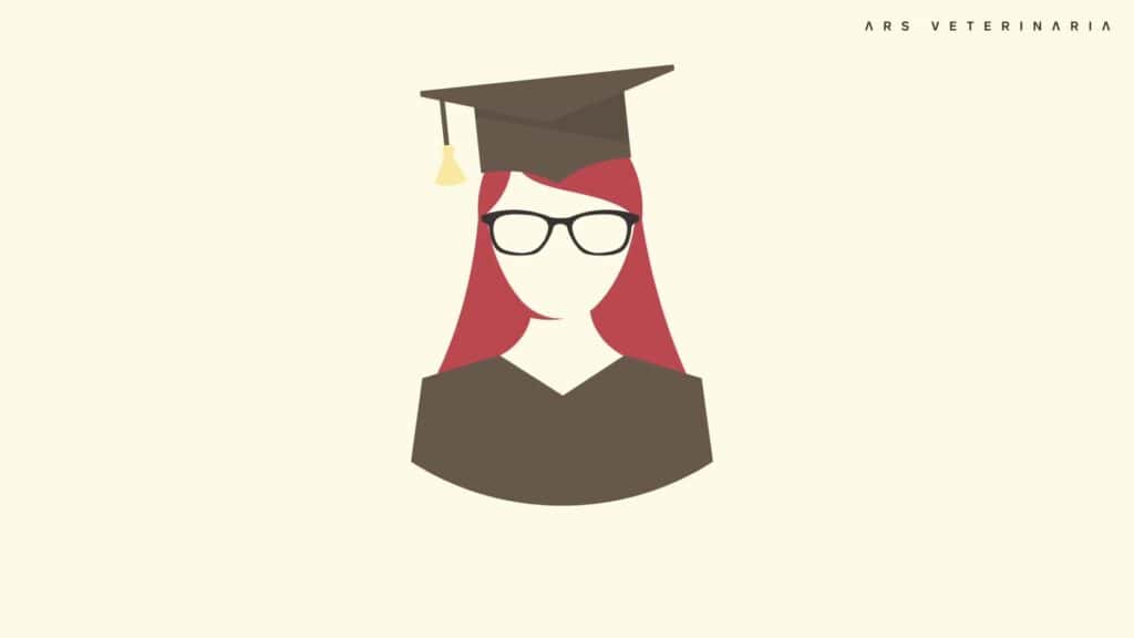Veterinaria con birrete de graduación, ilustración de la cápsula de Ars Veterinaria