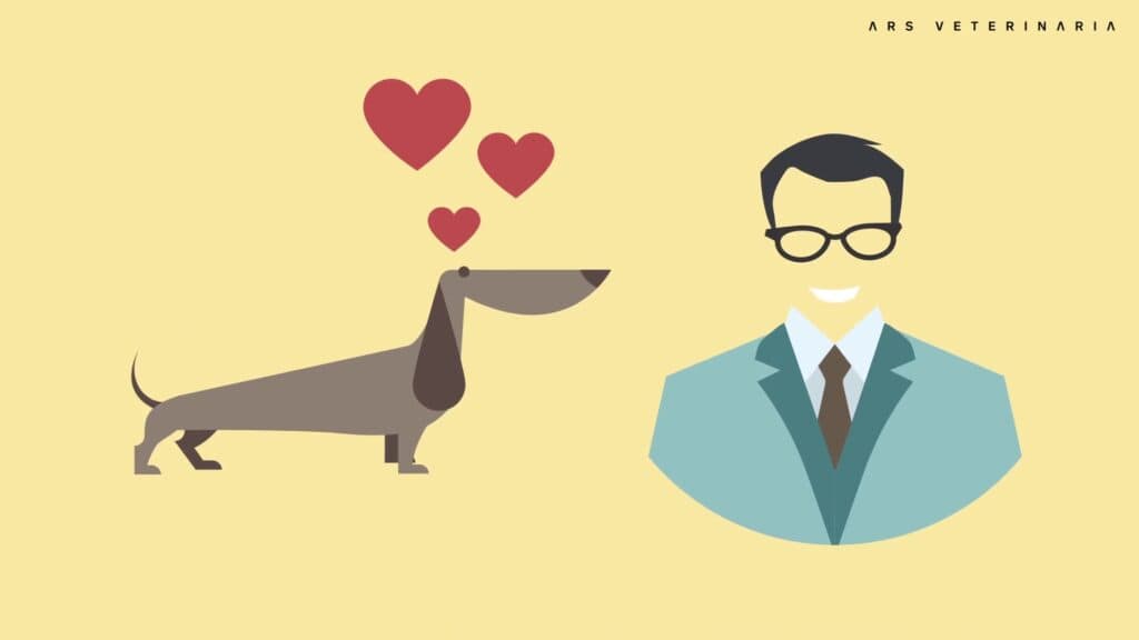 Perro y su dueño con corazones, ilustración de la cápsula de Ars Veterinaria