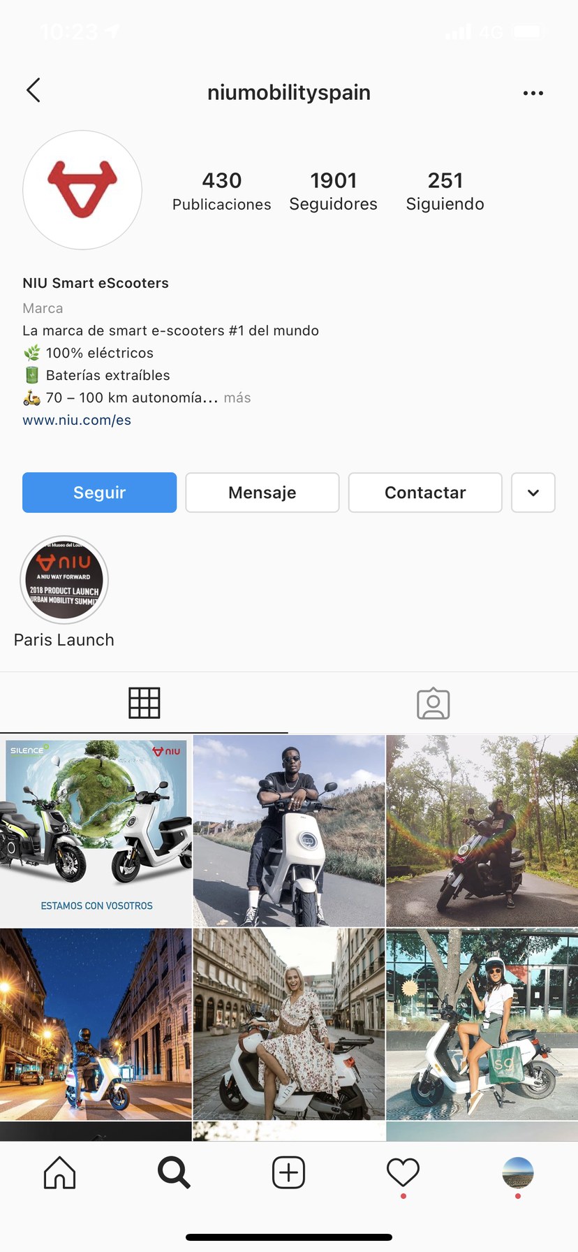 El perfil de Instagram de NIU en España: scooters eléctricos en la ciudad, post a post