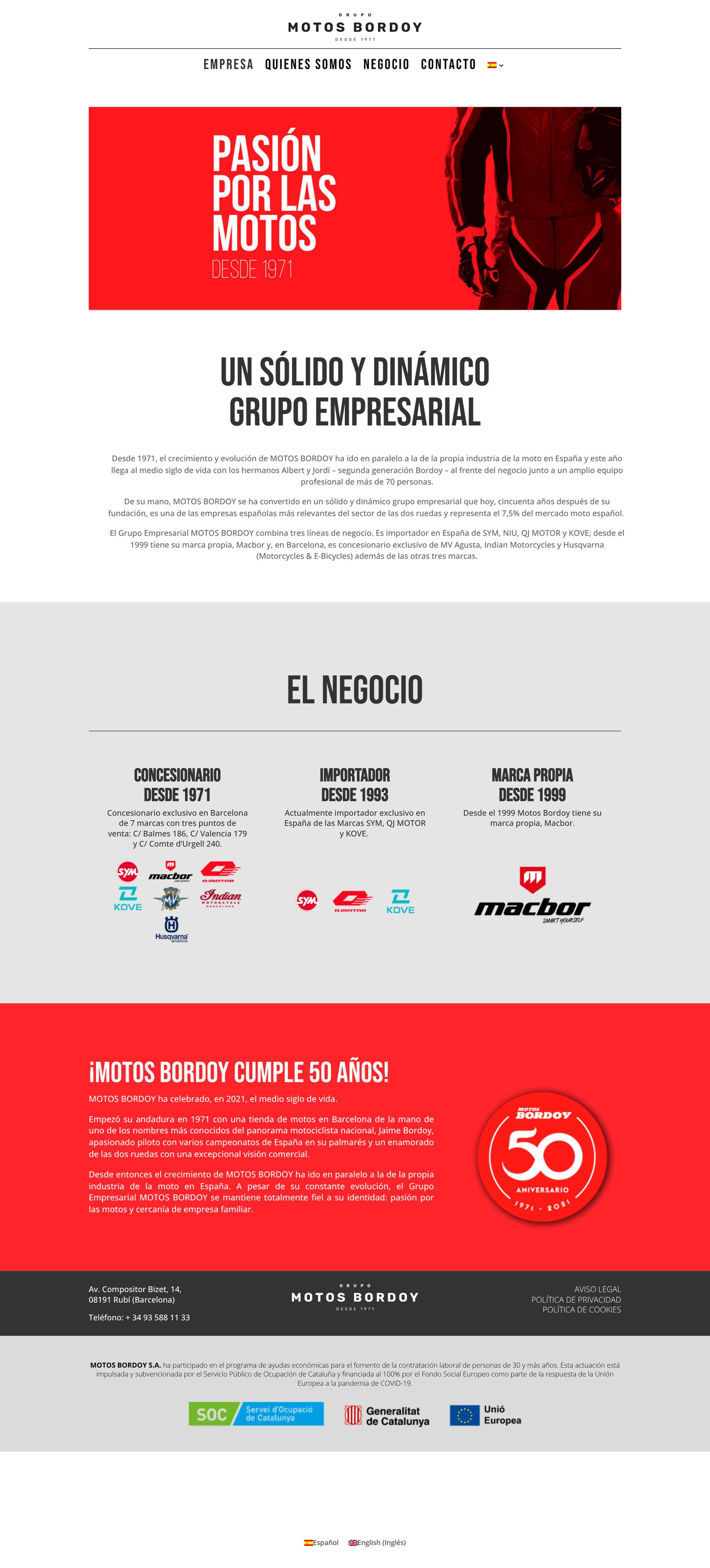 La web del Grupo Motos Bordoy, motosbordoy.com: «Pasión por las motos, desde 1971», el negocio y el 50 aniversario
