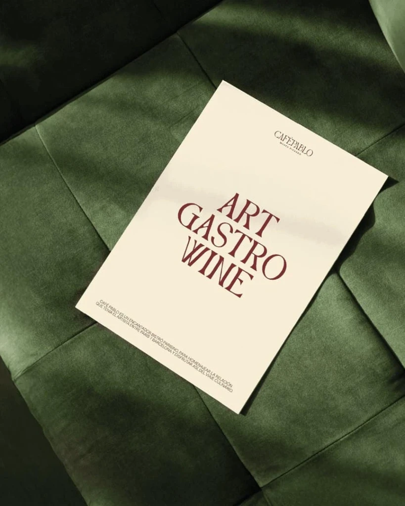 Café Pablo Art Gastro Wine card on green velvet