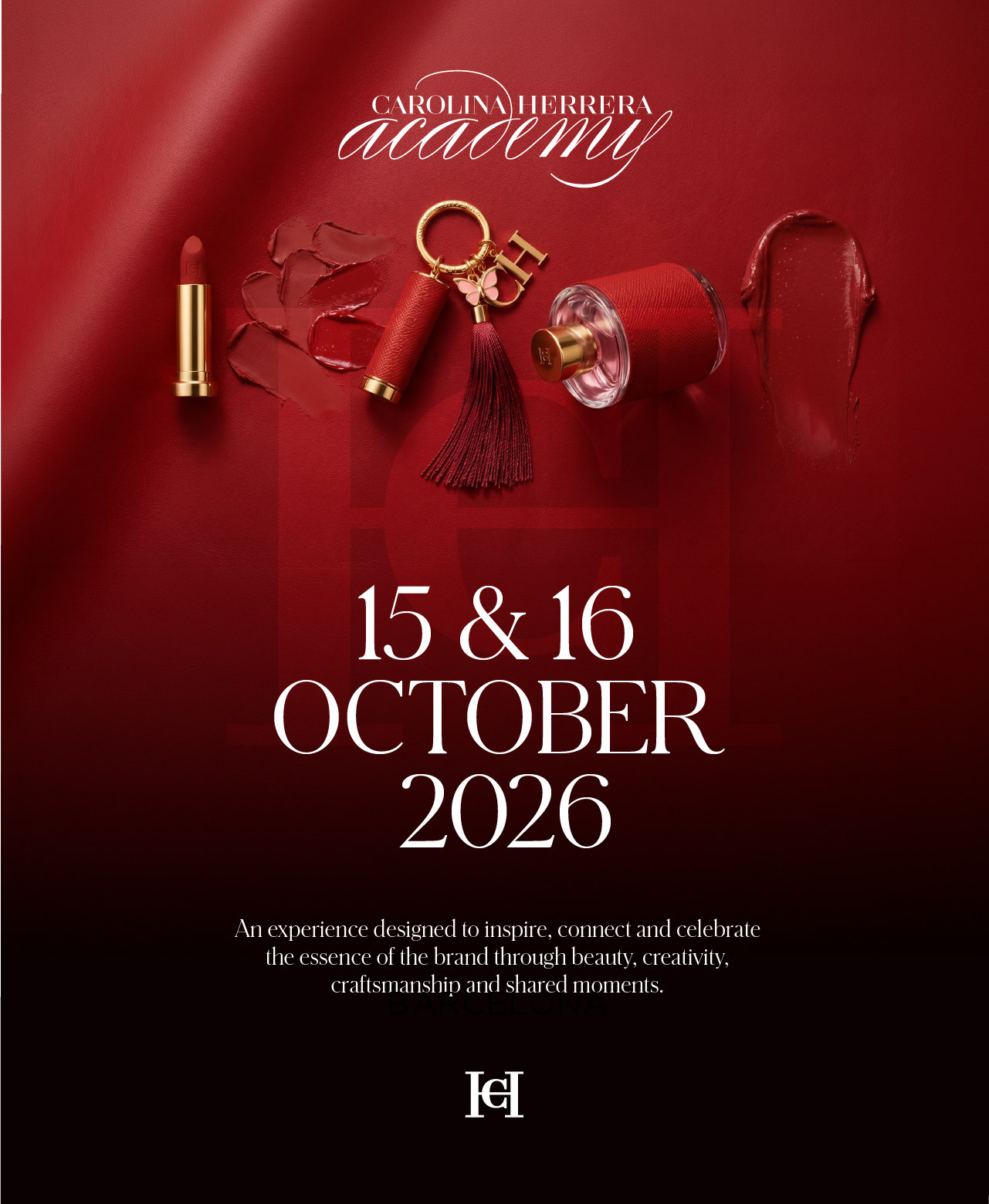 Save the date del Carolina Herrera Academy Seminar, 15 y 16 de octubre de 2026, sobre rojo