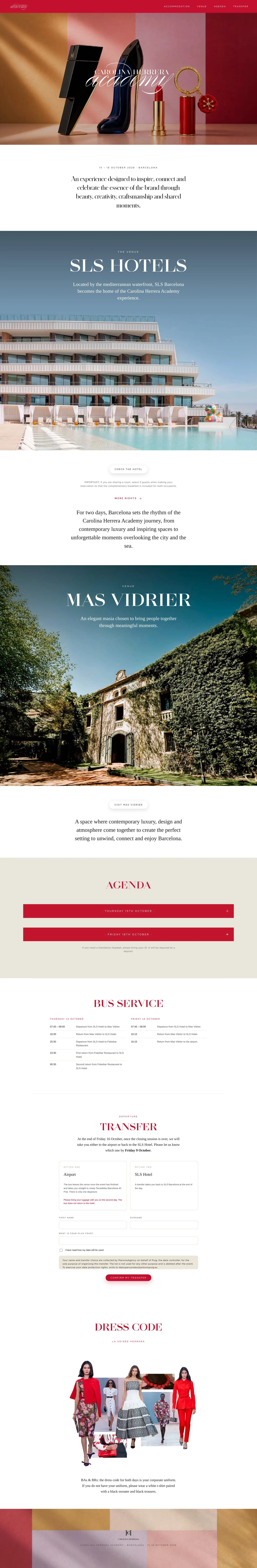 La web del seminario en escritorio: hotel, sede, agenda, autobuses, traslados y dress code
