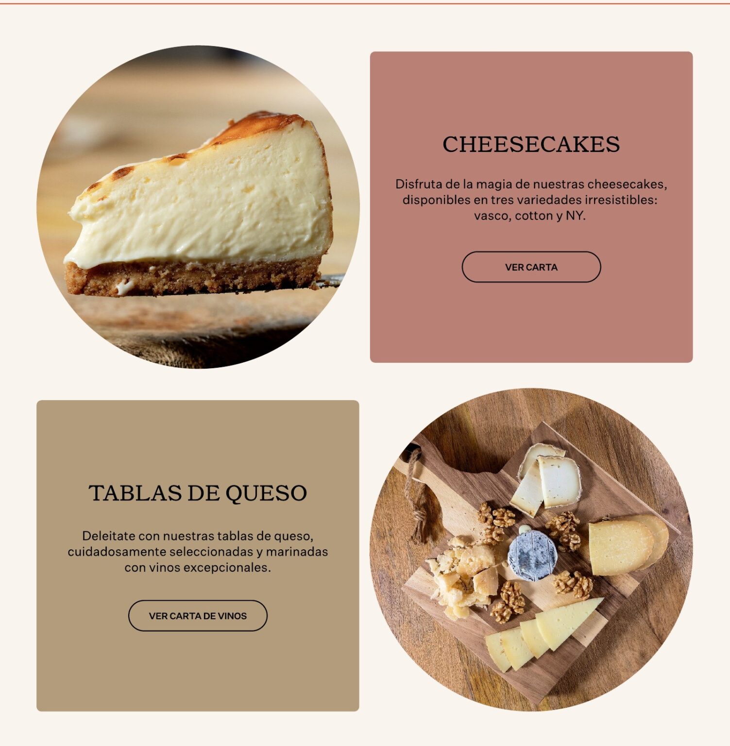 Cheesecakes y tablas de queso en la web de Cheesebakers