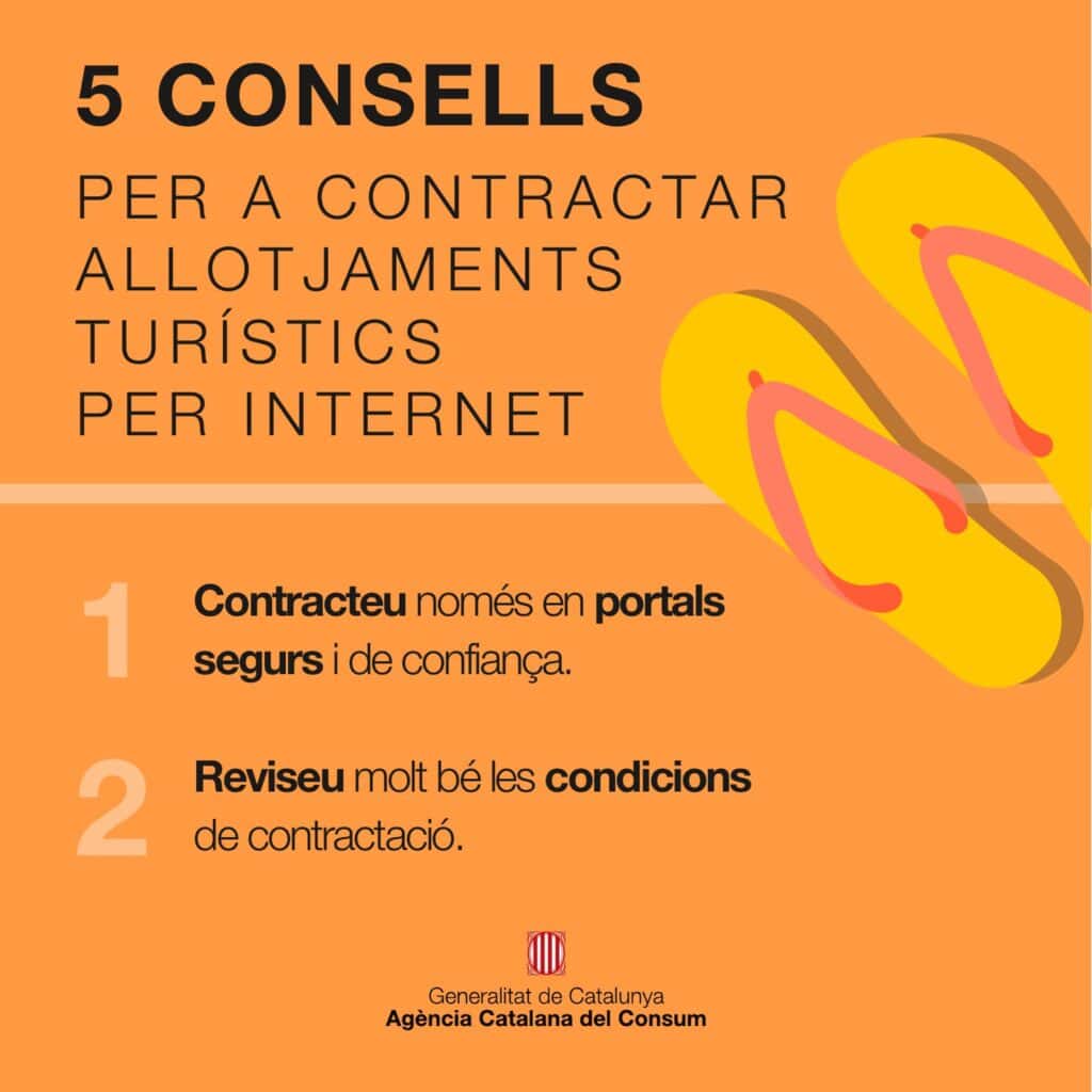 Publicación con cinco consejos para contratar alojamientos turísticos por internet, diseño de Mariona Agency