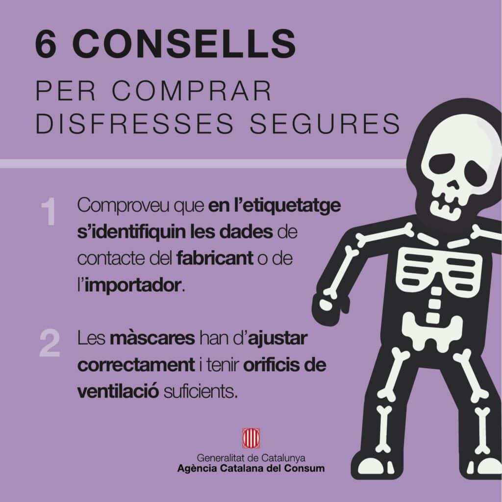 Publicación con seis consejos para comprar disfraces seguros, diseño de Mariona Agency