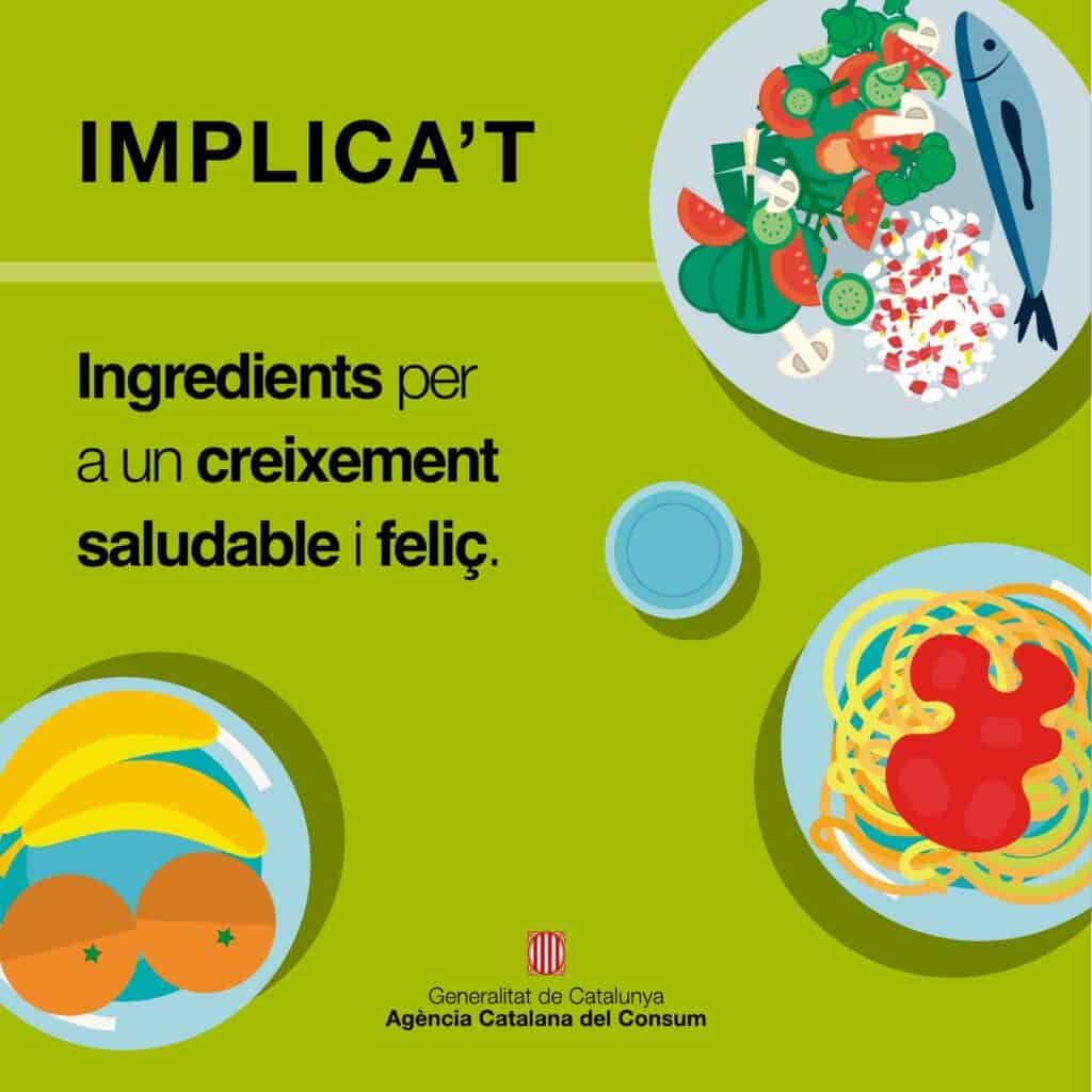 Publicación de la campaña Implica't sobre alimentación saludable en la infancia, diseño de Mariona Agency