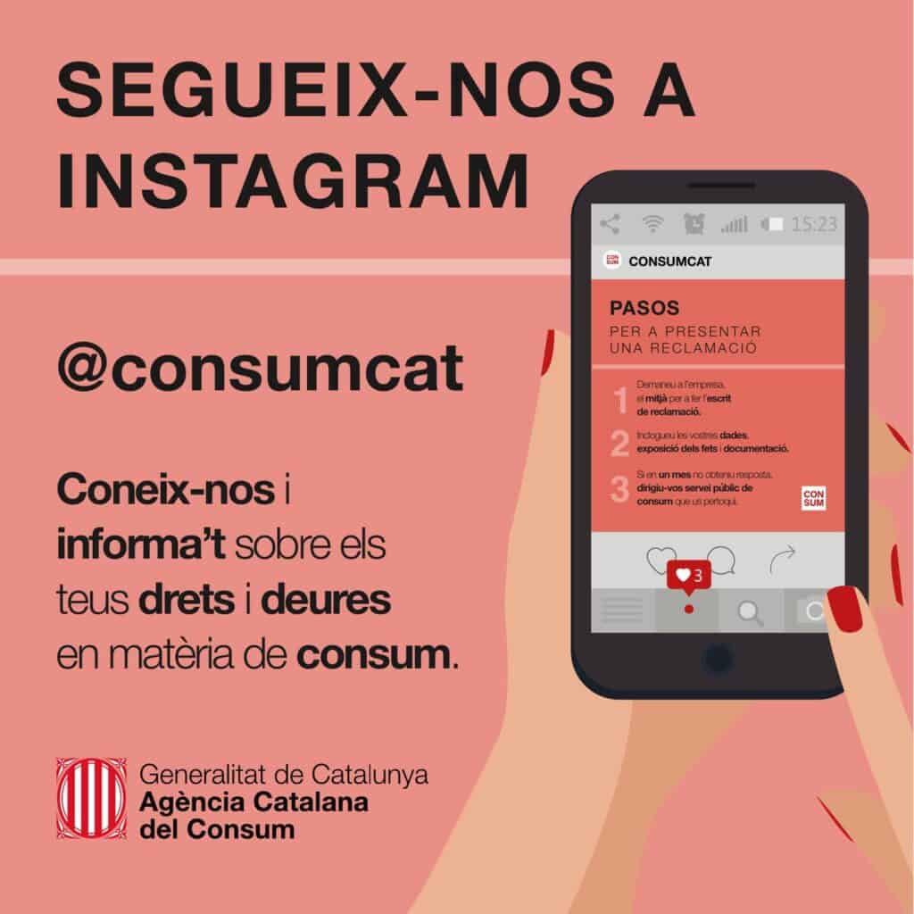 Publicación que invita a seguir a la Agència Catalana del Consum en Instagram, diseño de Mariona Agency