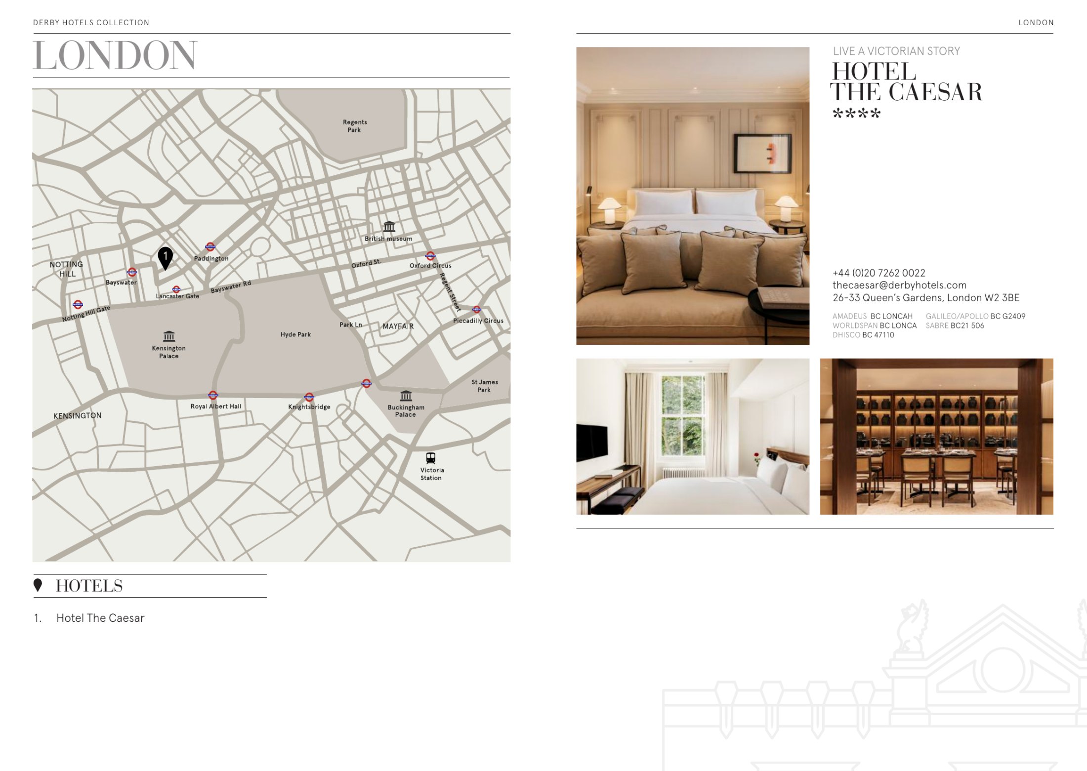 Mapa de Londres en el addressbook y la ficha de The Caesar Hotel