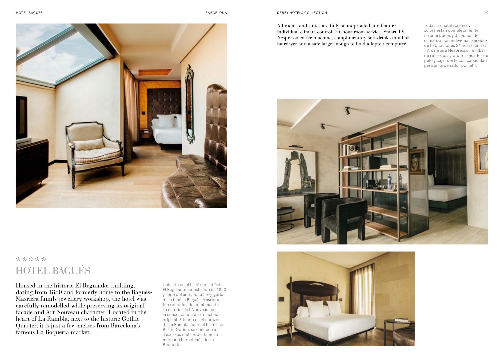 Doble página del Hotel Bagués en el brandbook