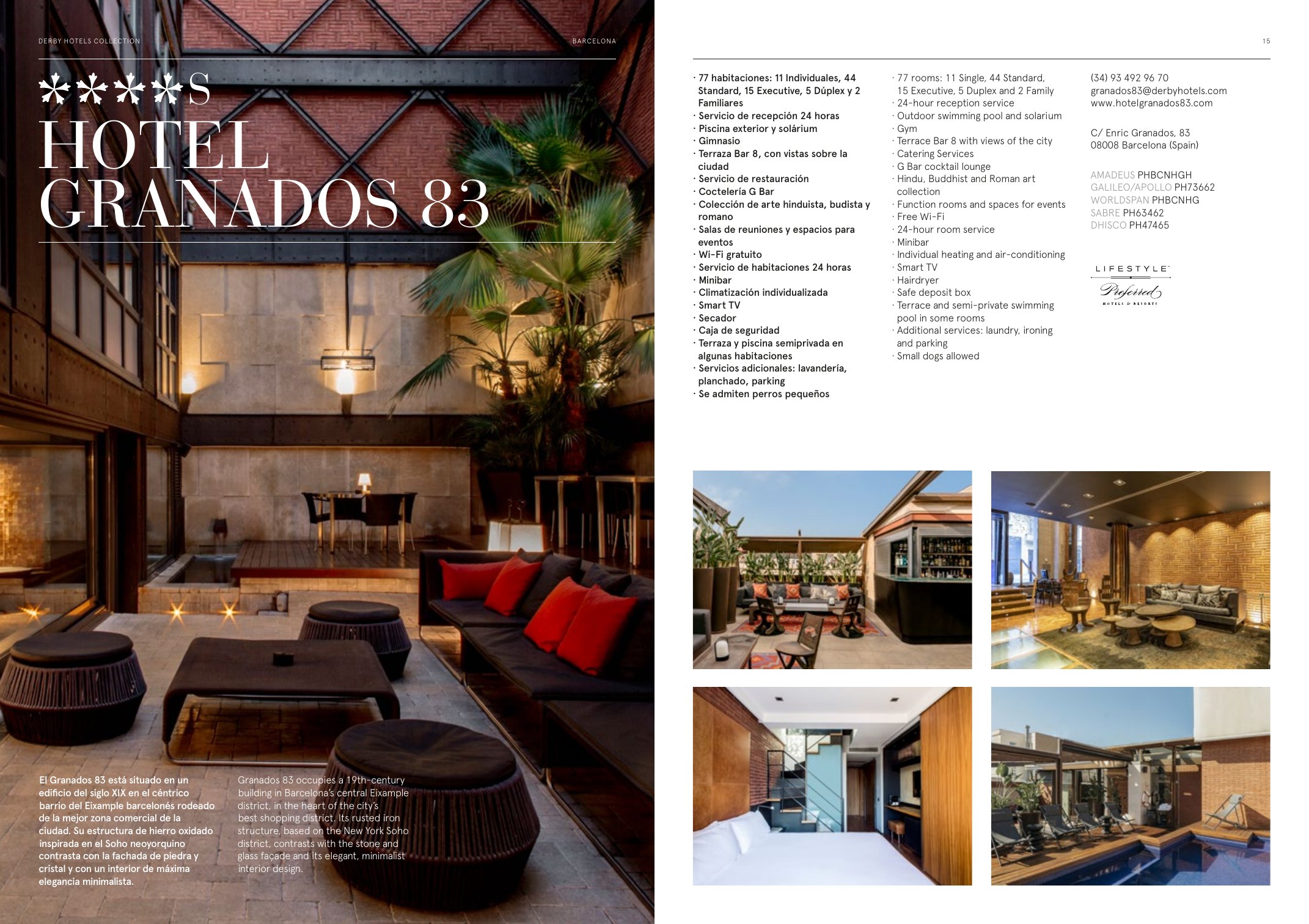 Doble página del Hotel Granados 83 en el directorio
