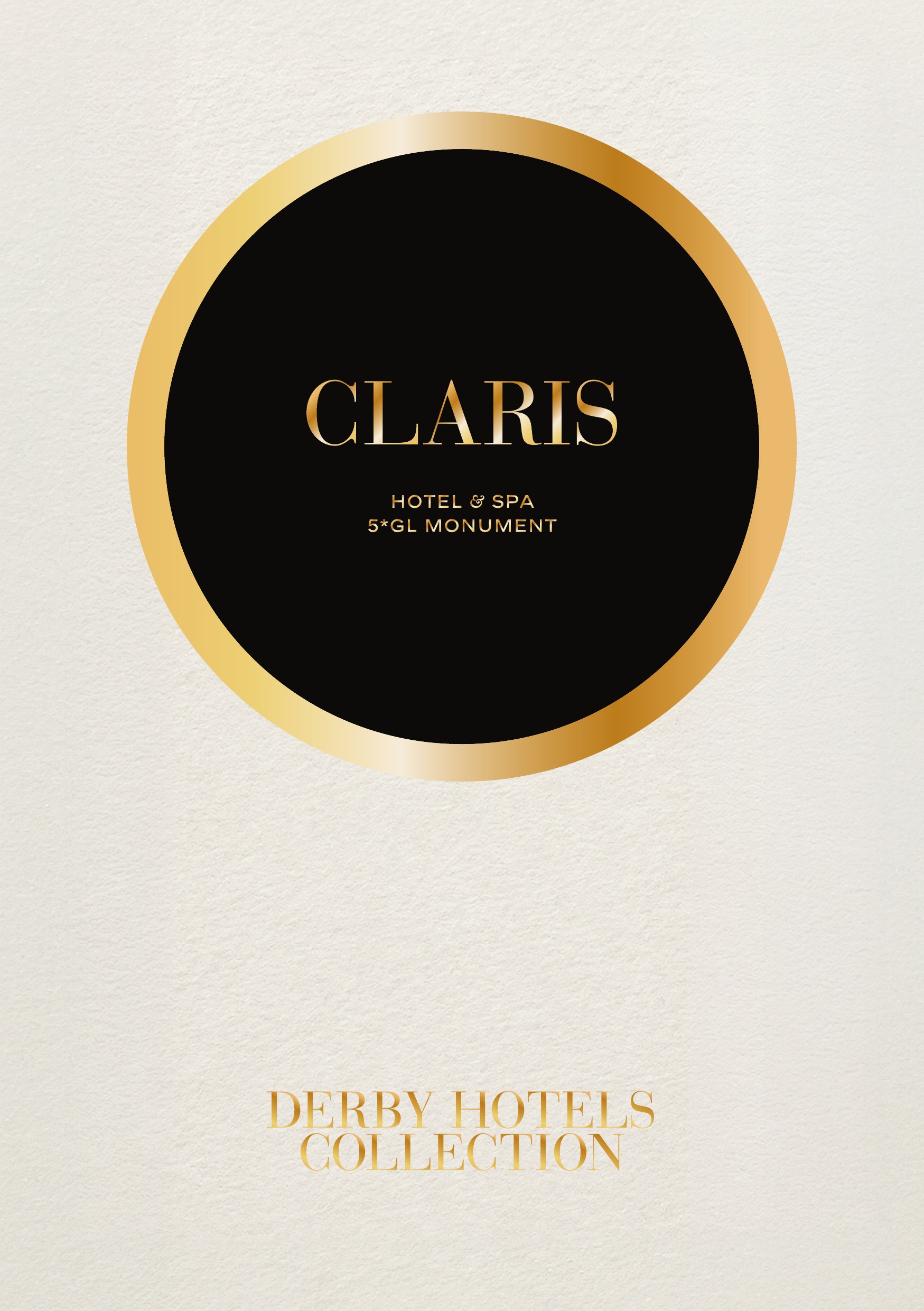 Invitación de La Terraza del Claris 2026: un círculo negro con el logotipo del Claris dentro de un anillo de oro