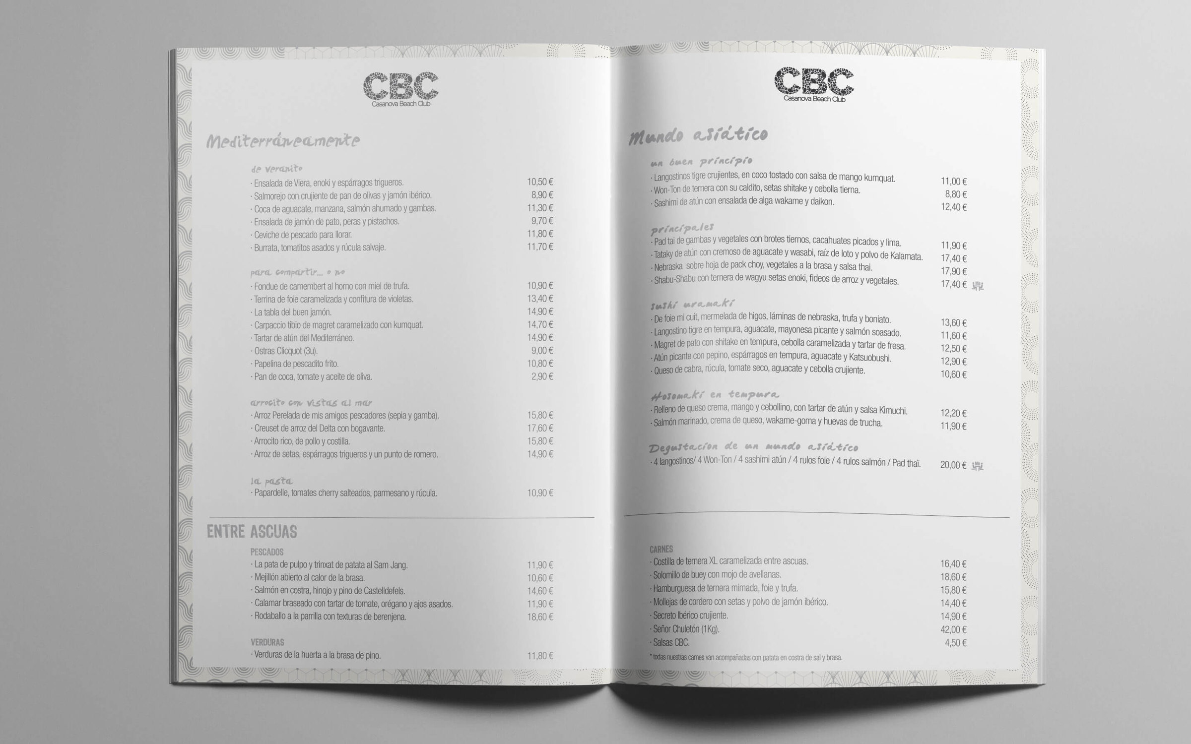 La carta del CBC abierta: entrantes, arroces y pescados