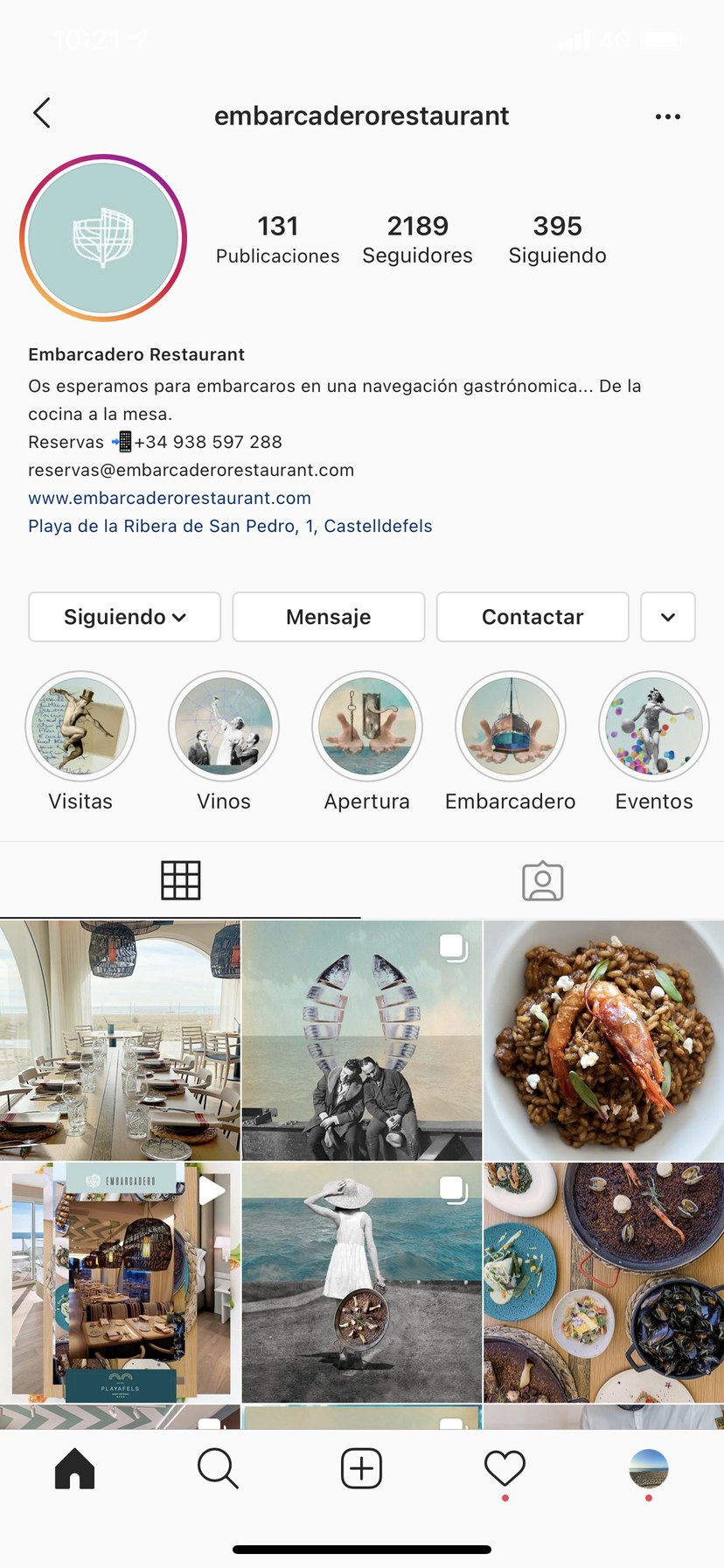 El perfil de Instagram de Embarcadero, con su feed