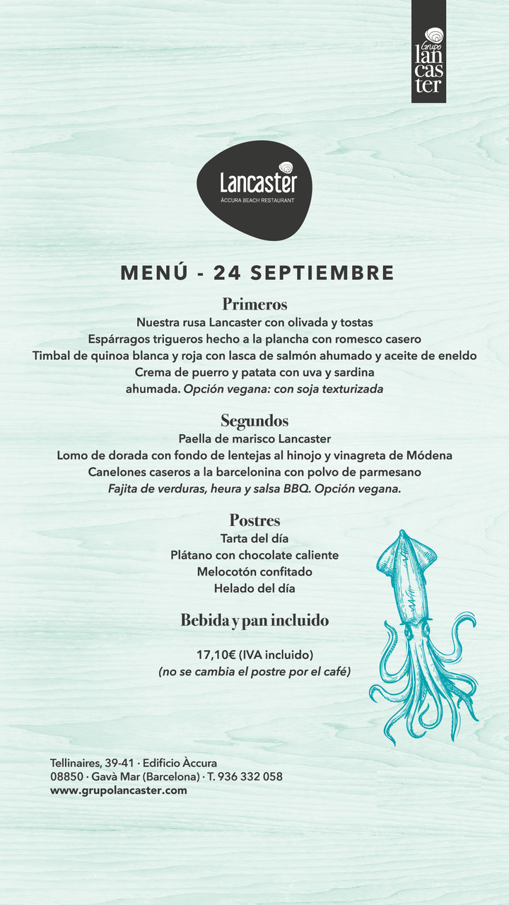 Menú del día de Lancaster, 24 de septiembre