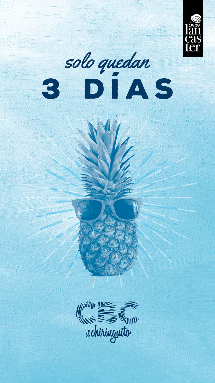 Story de CBC Chiringuito: solo quedan 3 días, con una piña con gafas de sol en acuarela