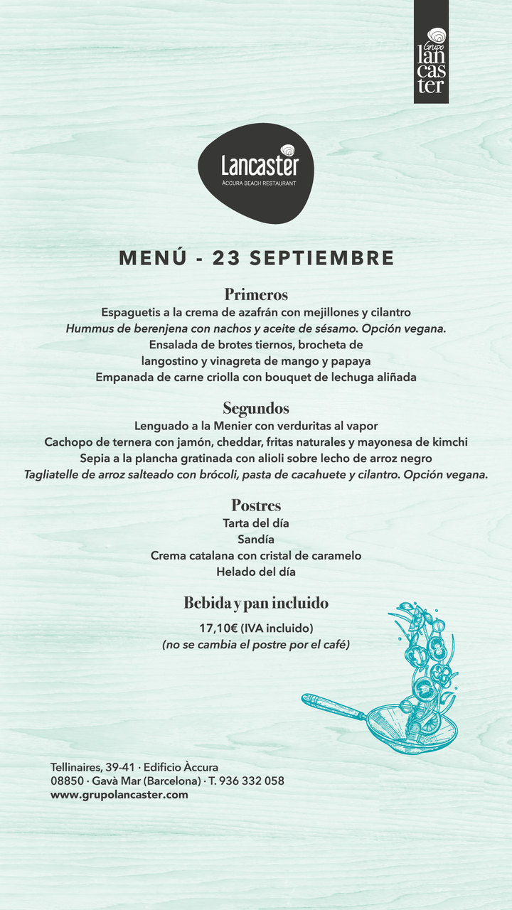 Menú del día de Lancaster, 23 de septiembre