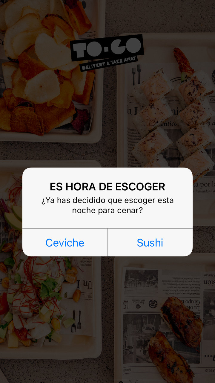Story de TO-GO con el aviso: es hora de escoger, ceviche o sushi