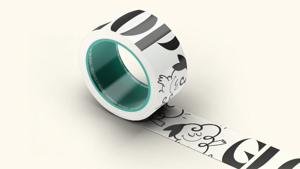 Cinta de embalaje de Glop con el logotipo y el personaje ilustrado