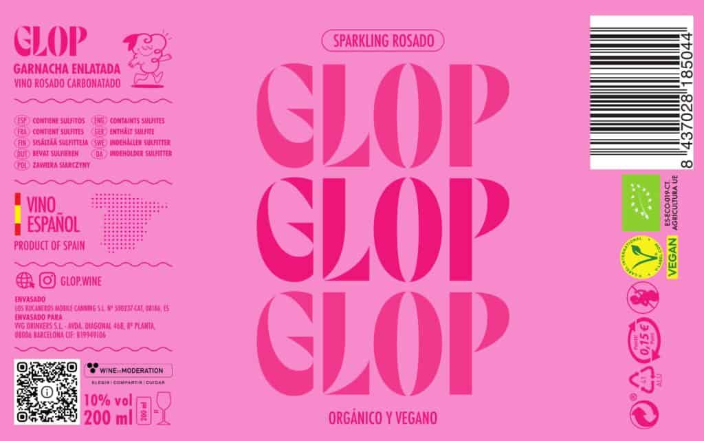 Etiqueta de Glop sparkling rosado sobre rosa