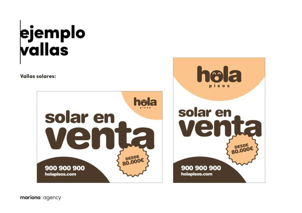 Vallas de solar en venta con la identidad de Hola Pisos