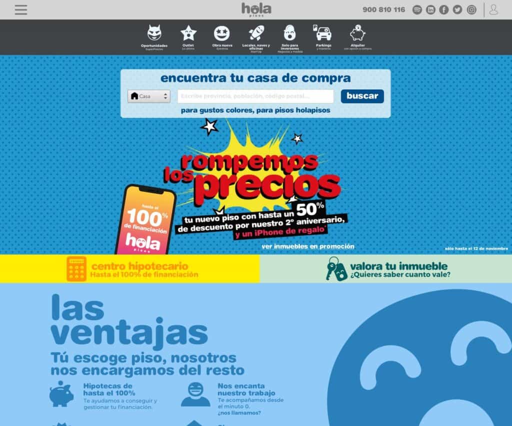 Portada del portal web de Hola Pisos diseñado por Mariona Agency