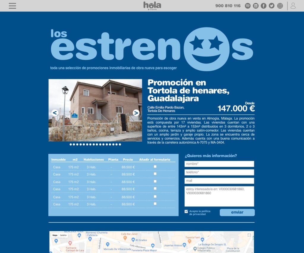 Sección Los Estrenos del portal de Hola Pisos, dedicada a la obra nueva