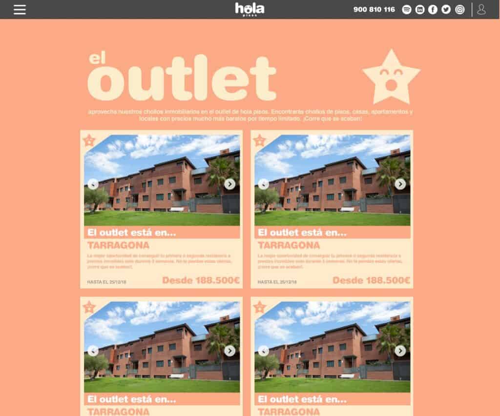 Sección Outlet del portal de Hola Pisos