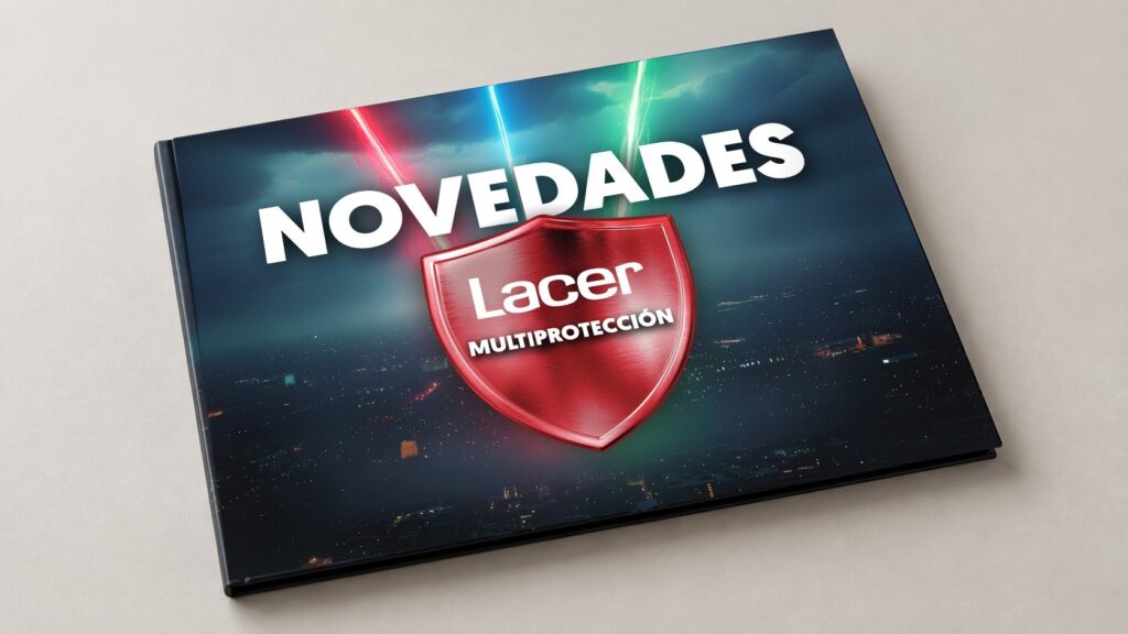 Recreación: videolibro de Lacer Multiprotección cerrado, con la cubierta Novedades