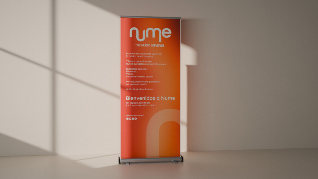 Visualisation: a nume welcome roll-up in a studio with natural light