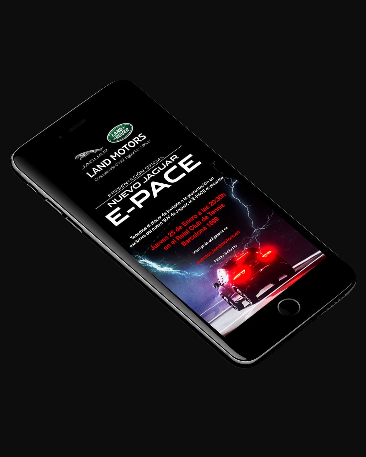 Invitación digital de la presentación oficial del nuevo Jaguar E-Pace, en un móvil