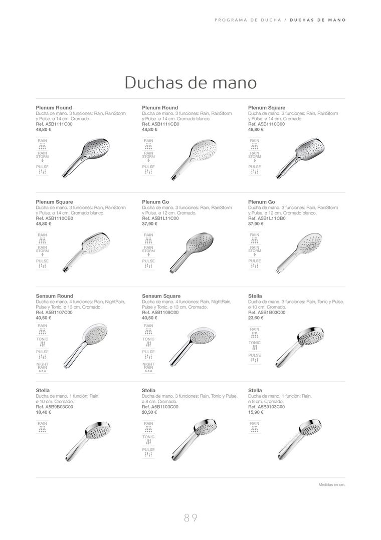 Página de duchas de mano con sus modelos