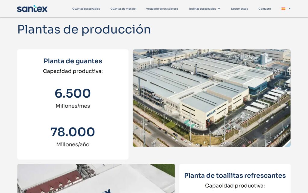 Web de Santex: plantas de producción y capacidad productiva