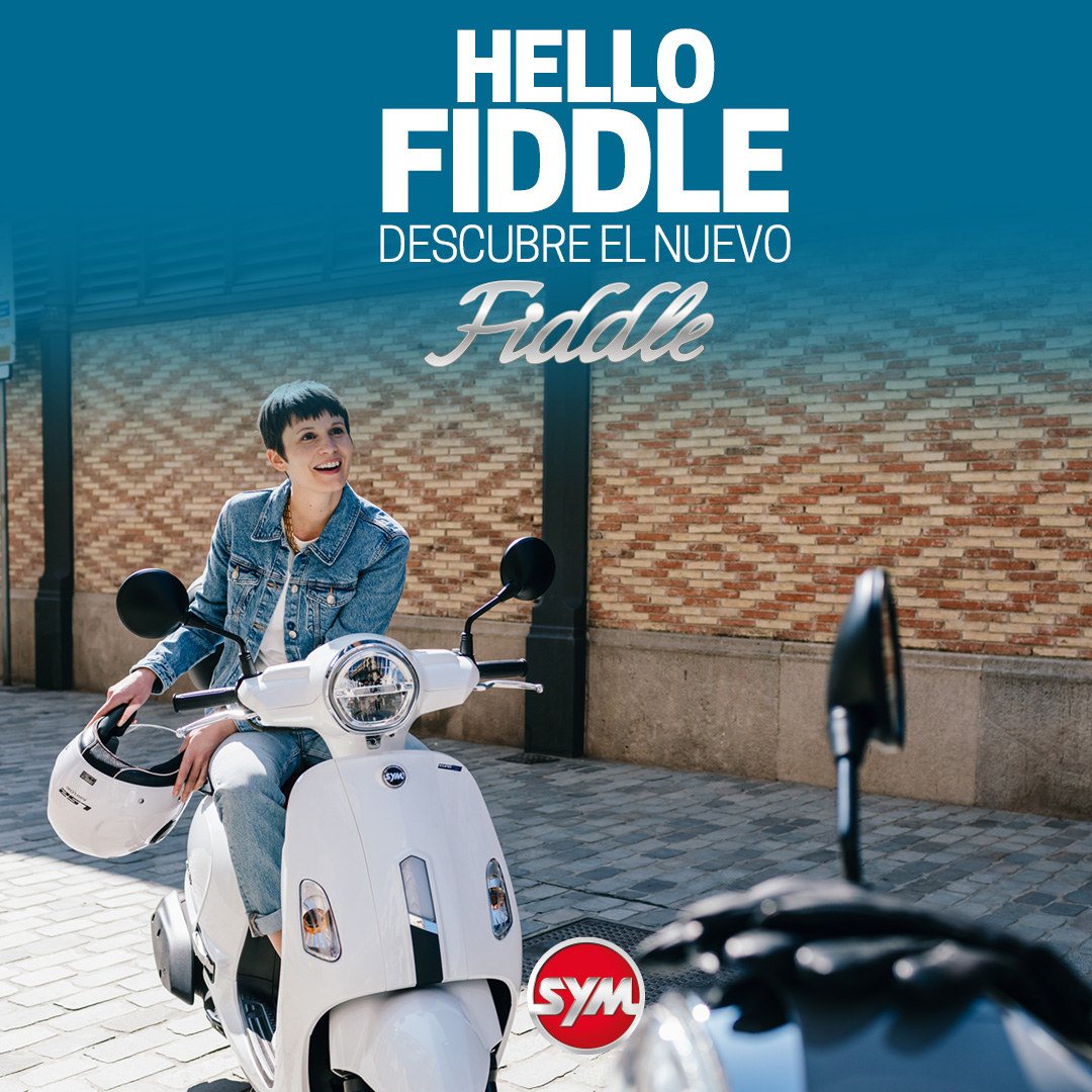 Campaña «Hello Fiddle» de SYM sobre azul petróleo