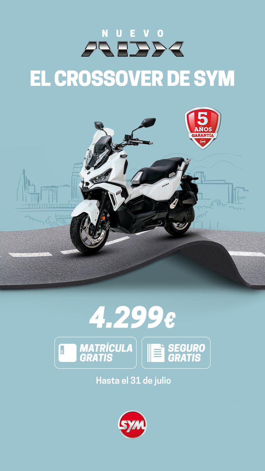 Story de la campaña de julio de SYM: el nuevo ADX 125, el crossover de SYM