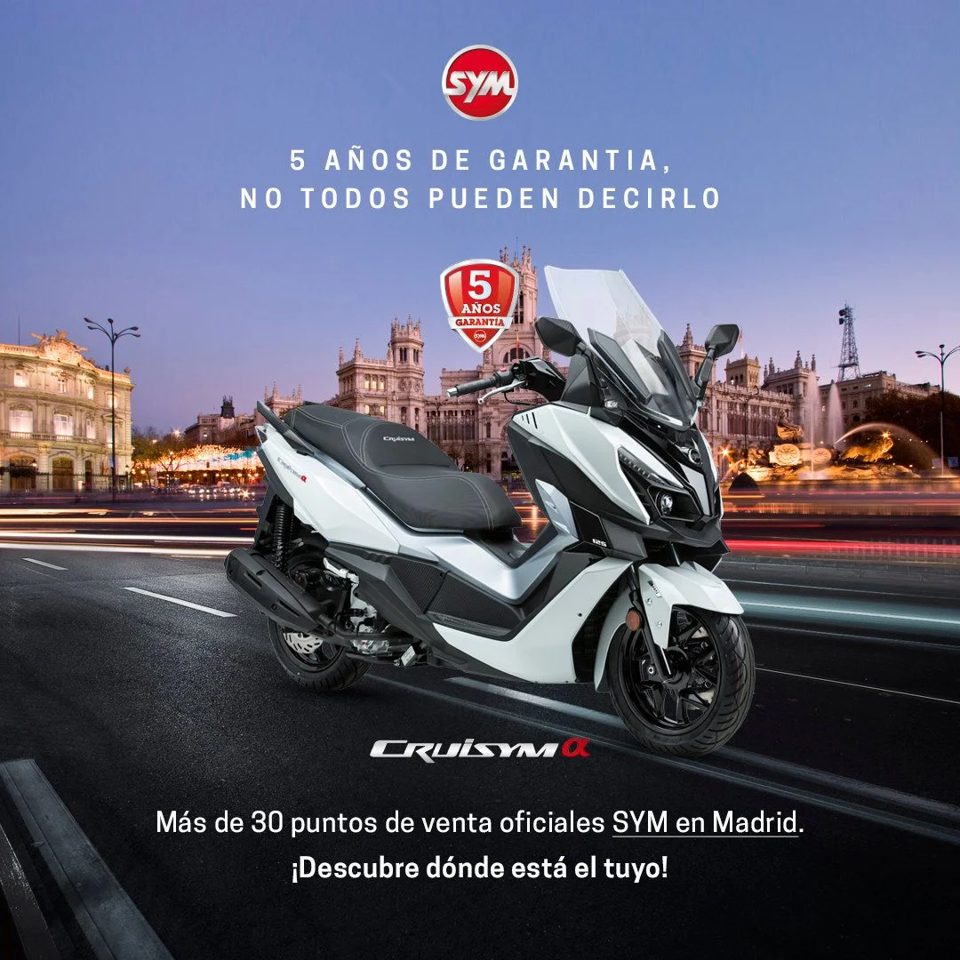 Campaña de SYM en Madrid: cinco años de garantía, en Cibeles de noche