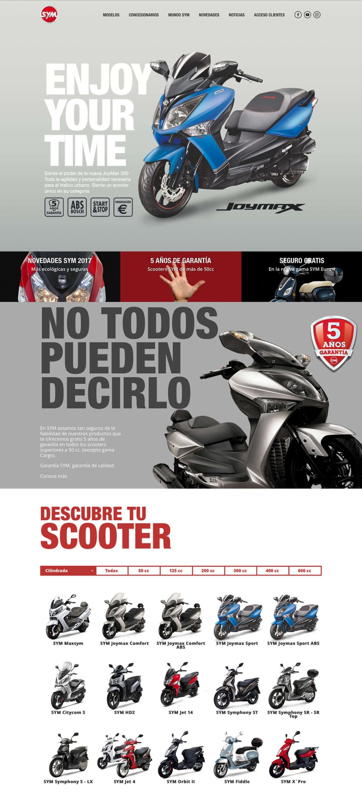 Página de inicio de la web de SYM de 2016: «Enjoy your time»