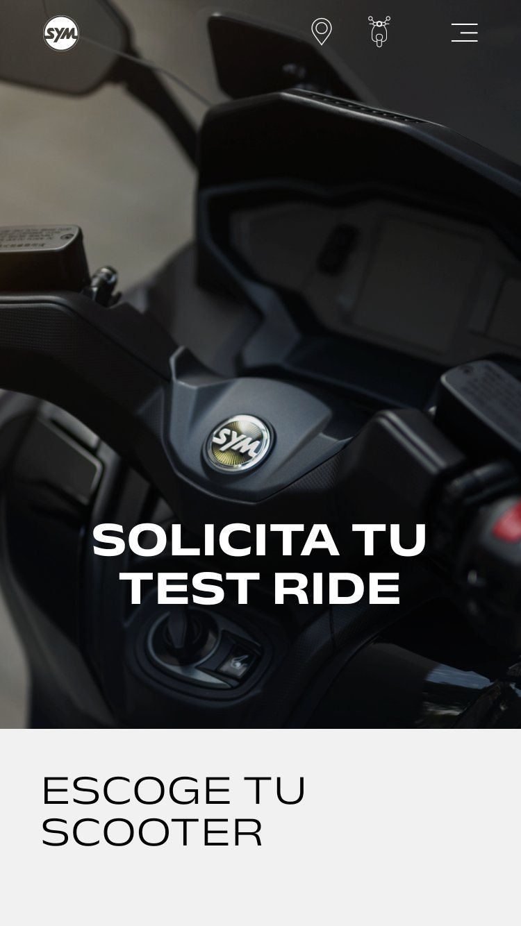 Web de SYM de 2023 en el móvil: solicita tu test ride