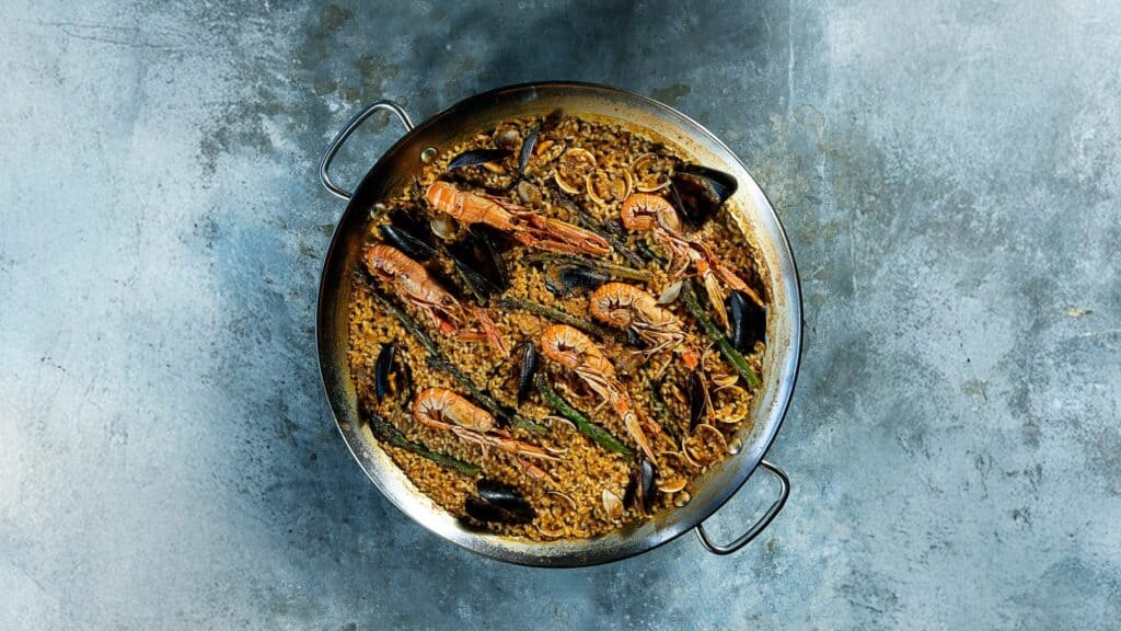 Paella de marisco de The Paella Factory vista desde arriba