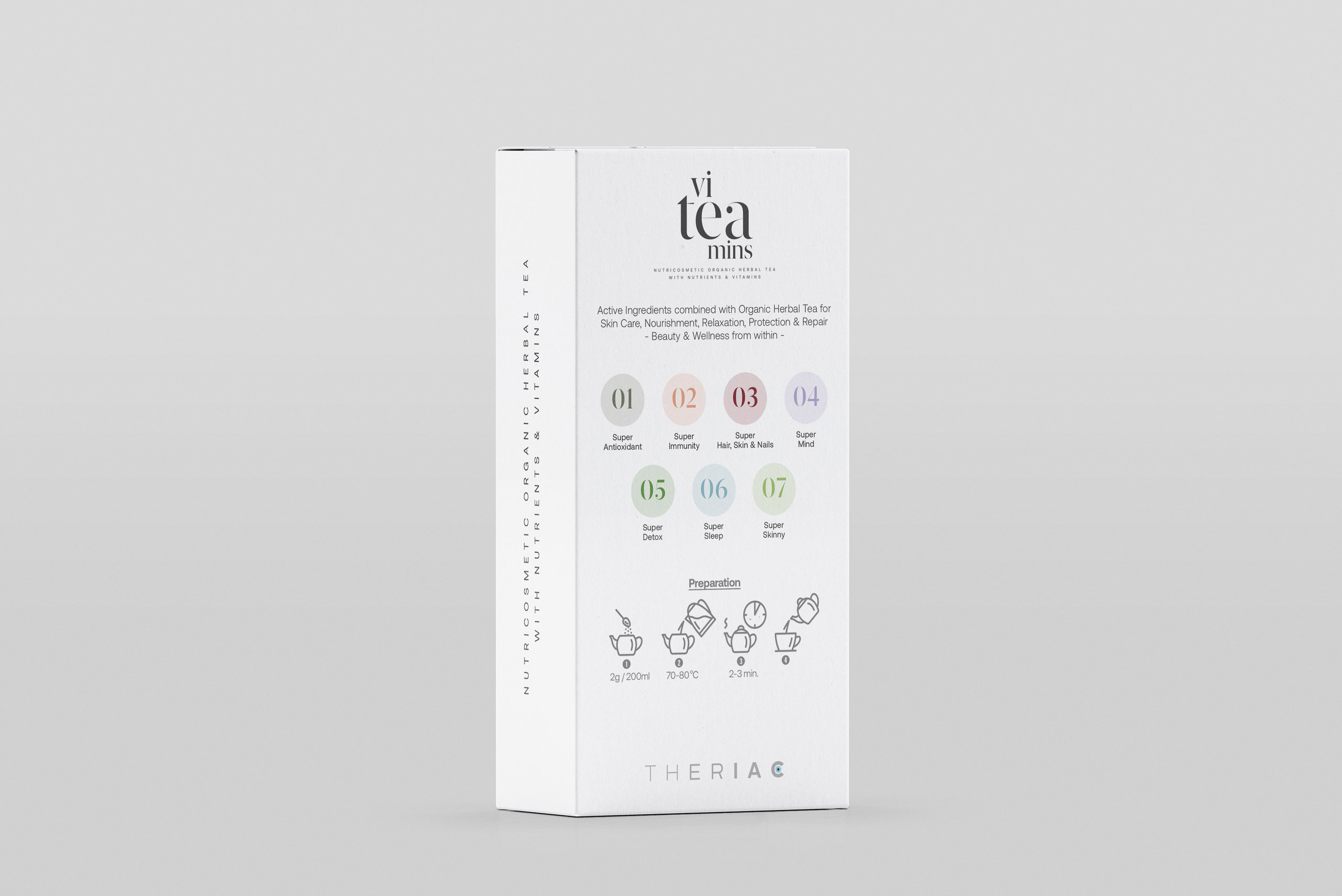 Reverso de la caja Tasting set con las siete infusiones numeradas