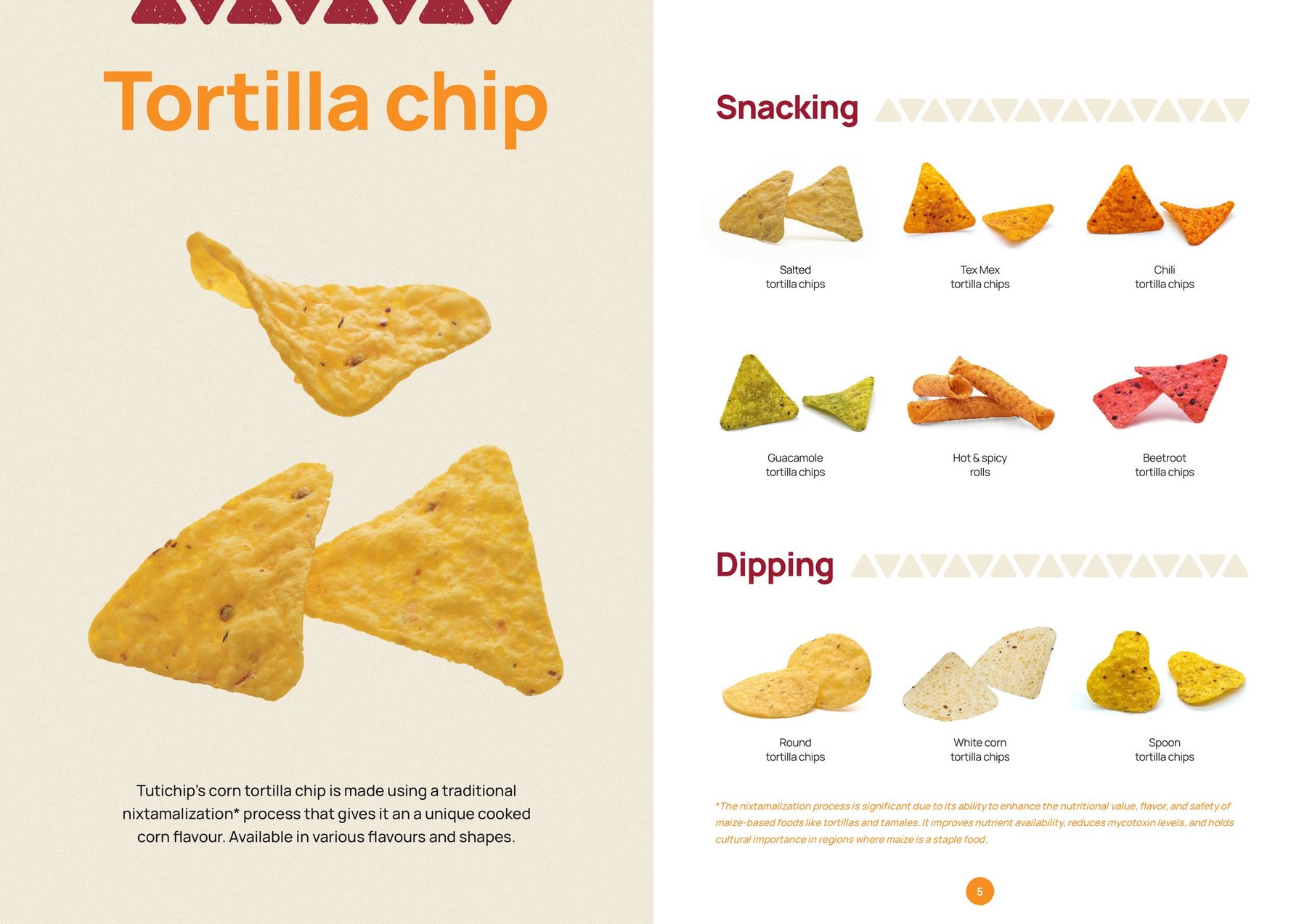 Doble página de tortilla chips en el catálogo de Tutichip